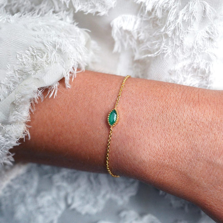 Pulsera Flora Una Hoja Ónix Verde Oro