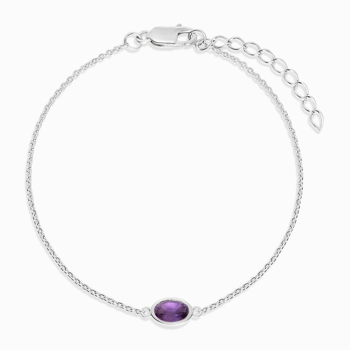 Pulsera de plata con piedra natal de febrero, Amatista. Pulsera de cristal con piedra preciosa auténtica Amatista en plata.