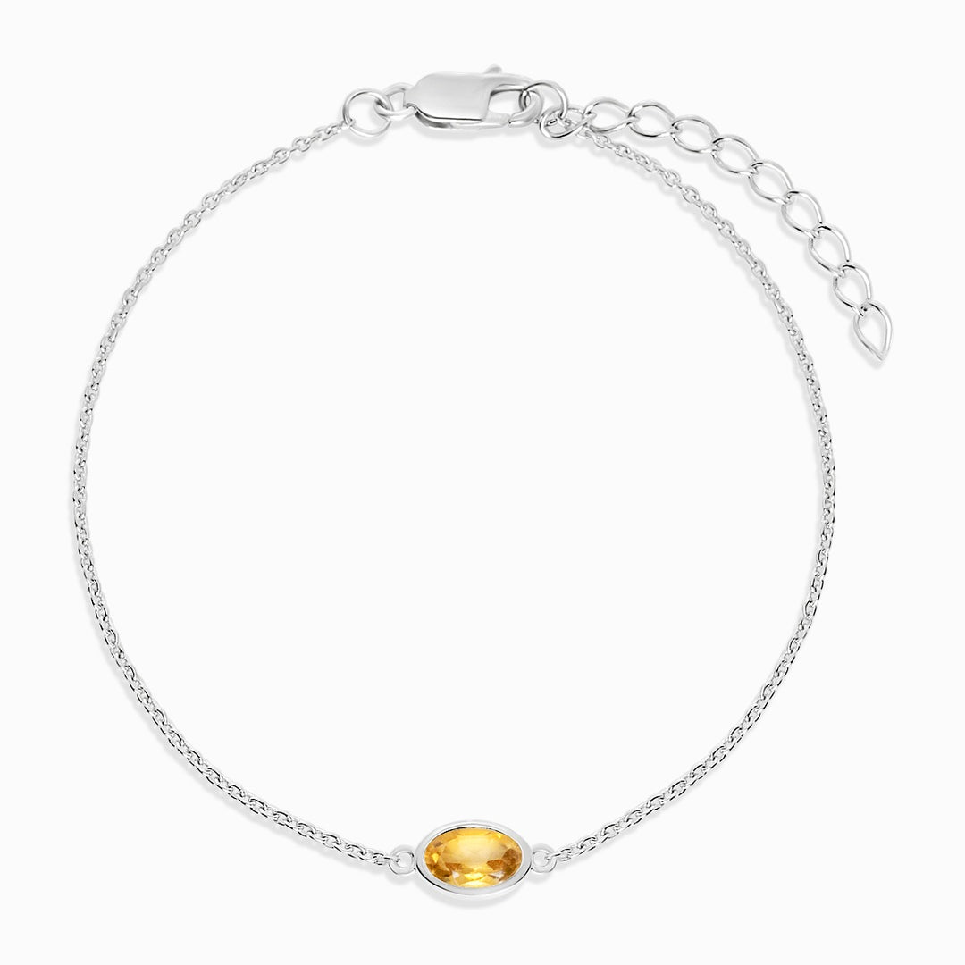 Pulsera de Citrino de cristal amarillo en plata. Pulsera de citrino con piedra natal de noviembre en plata de ley.