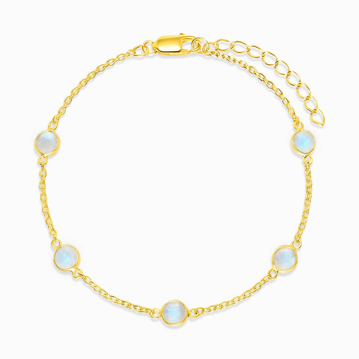 Pulsera de oro con Piedra Luna. Pulsera con Piedra Luna Arcoíris en oro.