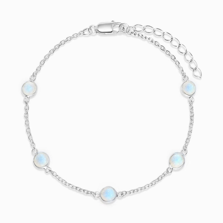 Pulsera de plata con cristal de Piedra Luna. Pulsera de cristal plateado con Piedra Luna Arcoíris.