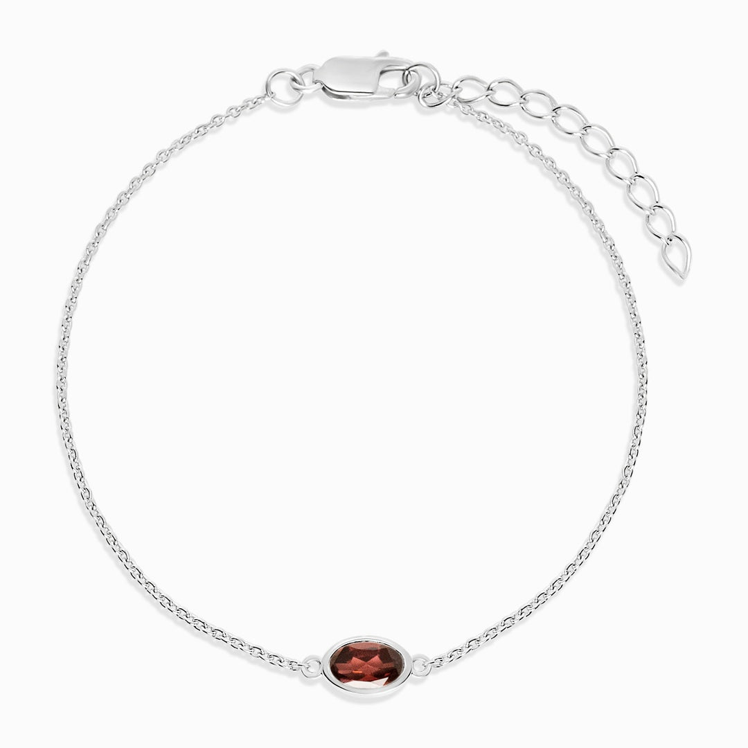 Pulsera con piedra natal de enero Granate. Pulsera de plata con piedra preciosa roja Granate.