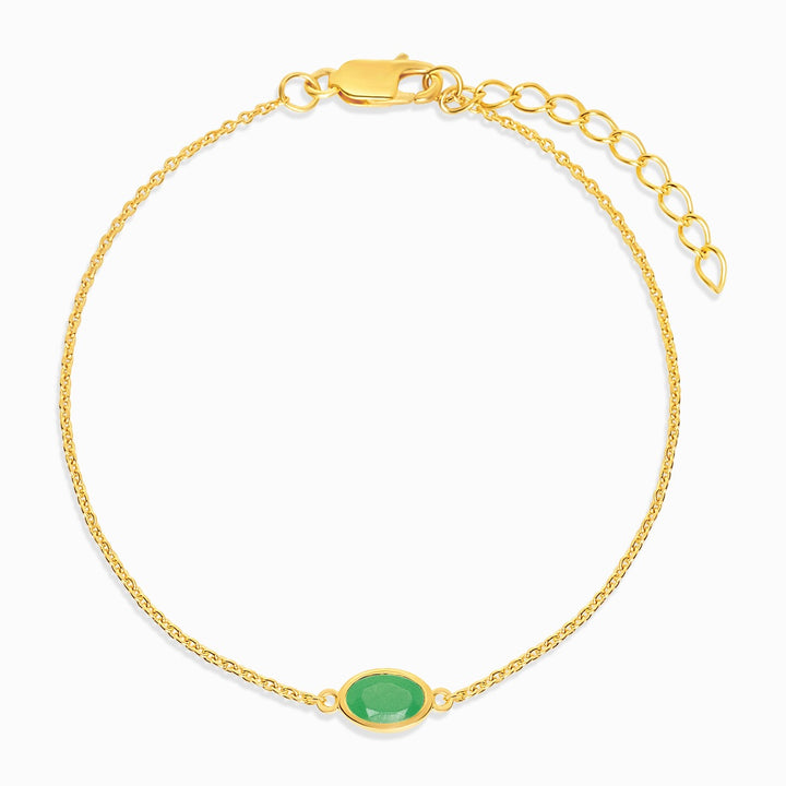  Pulsera con piedra de nacimiento de mayo y cristal verde Crisoprasa. Pulsera de cristal en oro con cristal de crisoprasa.