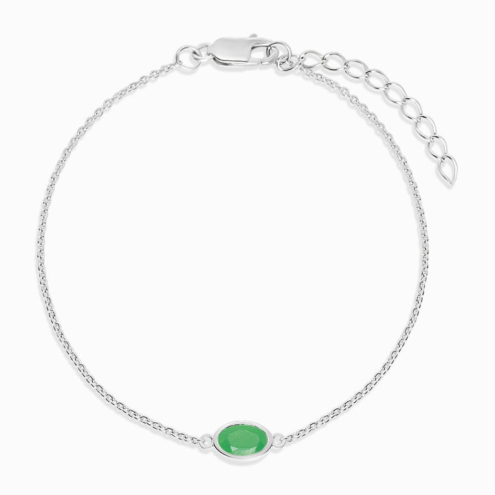 Pulsera con piedra natal de mayo Crisoprasa en plata. Pulsera de cristal con piedra preciosa auténtica Crisoprasa de color verde.