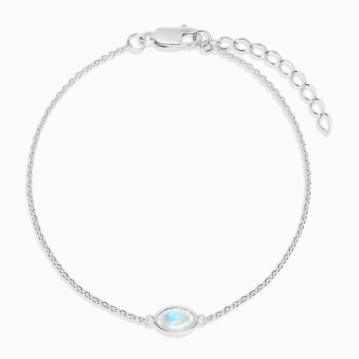 Pulsera con cristal Moonstone en plata. Pulsera de piedras preciosas con piedra natal de junio, piedra lunar arcoíris en plata.