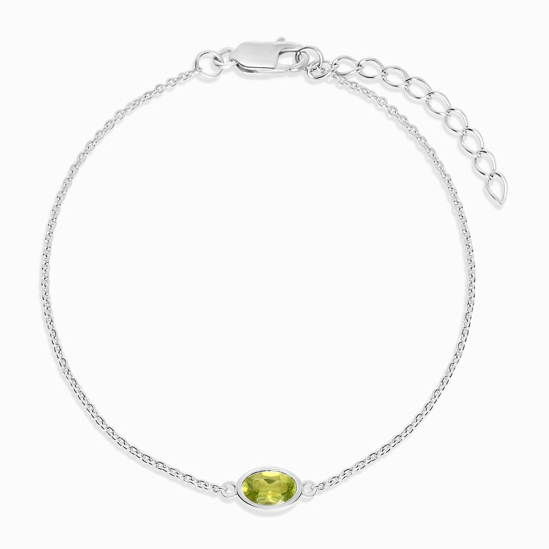 Pulsera de cristal con piedra preciosa de Peridoto verde. Pulsera de plata con piedra verde Peridoto.