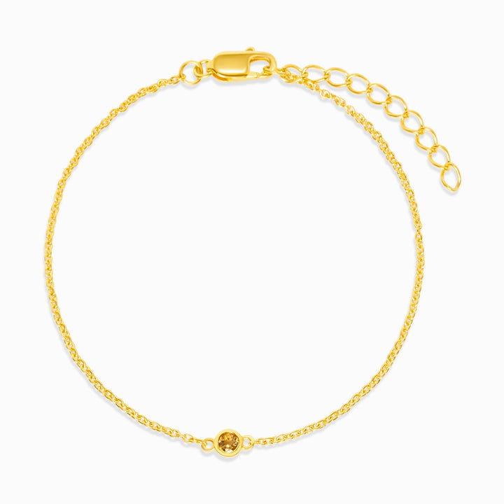 Pulsera con cristal Citrino, que es un cristal amarillo y piedra de nacimiento de noviembre. Pulsera de oro con Citrino.