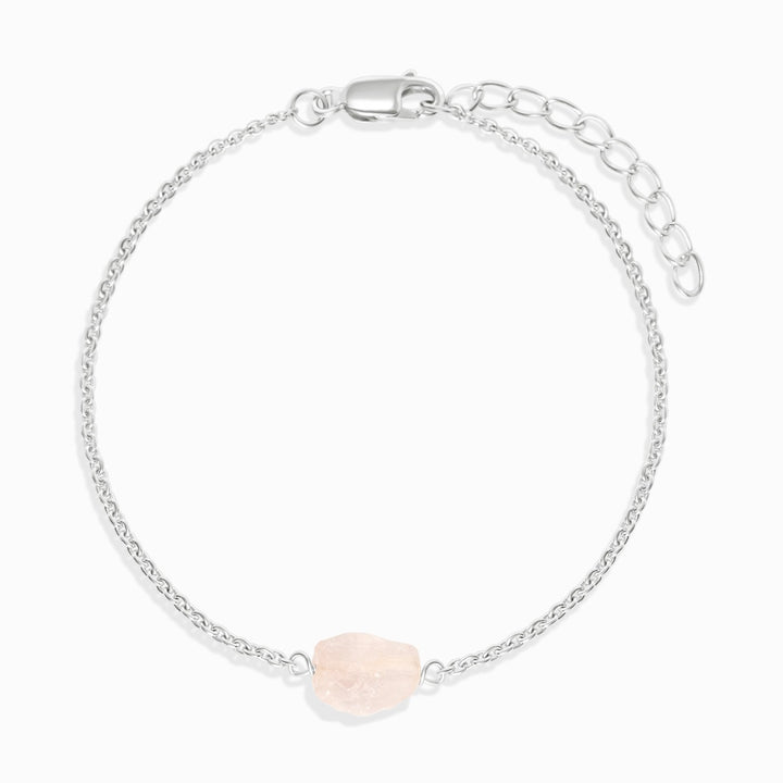 Pulsera Raw Mini Cuarzo rosa Plata