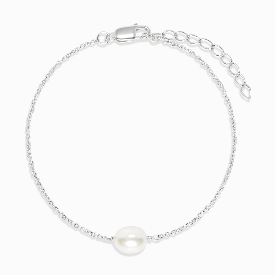 Pulsera de perlas en plata de primera ley. Pulsera con perla de agua dulce en plata.