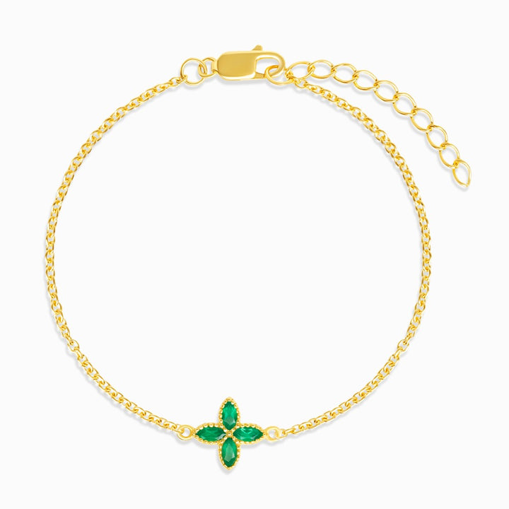 Pulsera Flora Cuatro Hojas Ónix Verde Oro