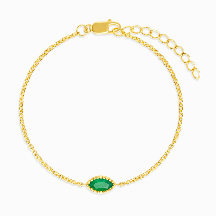 Pulsera Flora Una Hoja Ónix Verde Oro