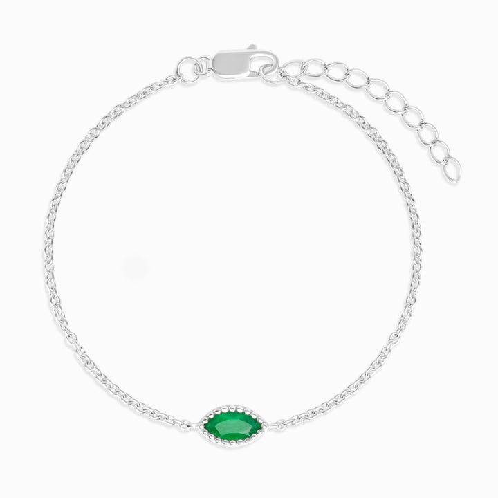 Pulsera Flora Una Hoja Ónix Verde Plata