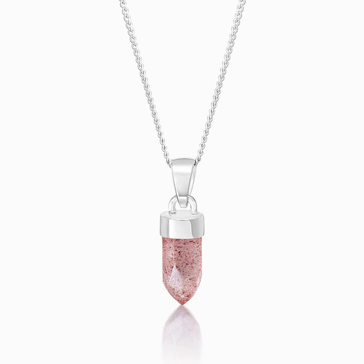 Necklace with mini point in Strawberry Quartz.