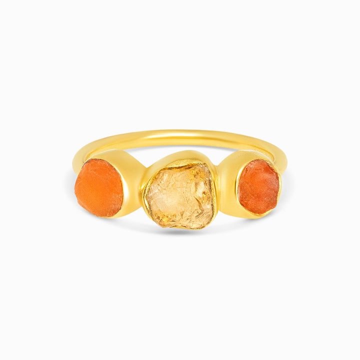 Anillo Citrino Cornalina En bruto Oro