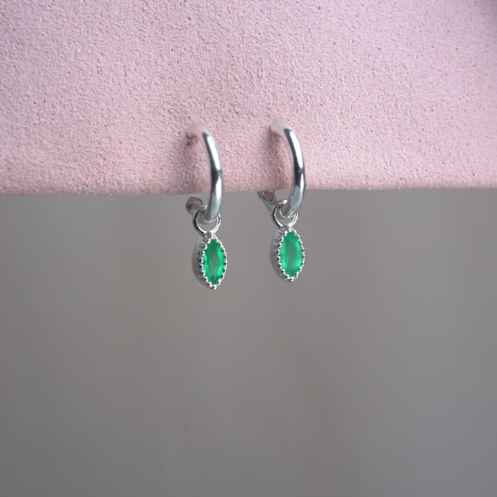 Charms para Aros Flora Una Hoja Ónix Verde Plata